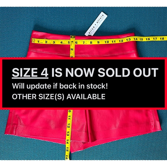 Alice + Olivia Donald Red Vegan Leather Wide Waistband Shorts - Picture 9 of 16